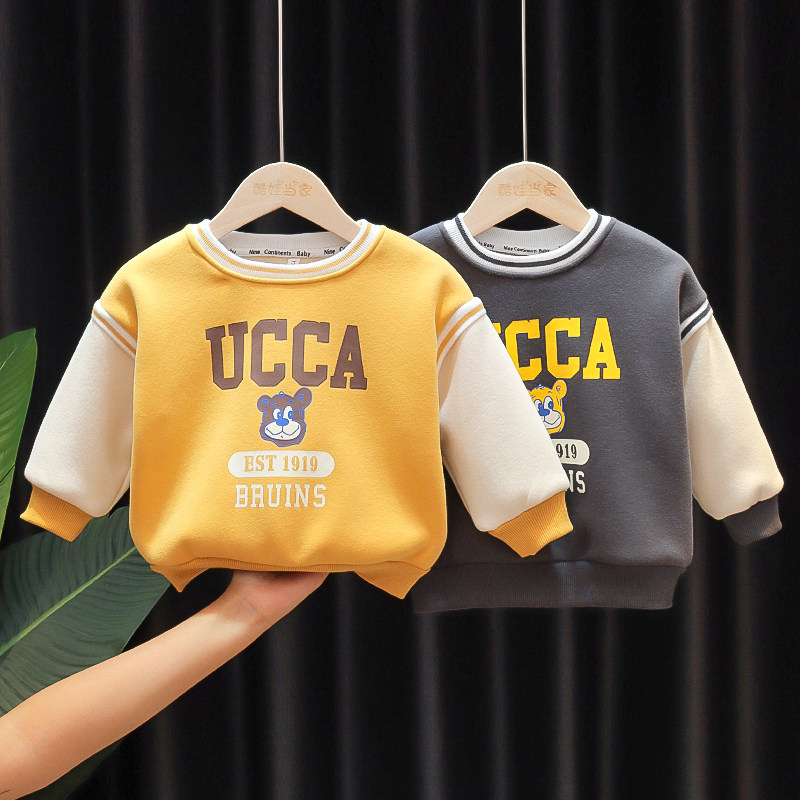 Boys winter sweaters Children's velvet warm tops Baby's new thickened winter baby Korean version of the tide of clothes