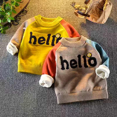 2018 New Boy pullover plus velvet padded sweater Winter Children's set baby baby casual sweater tide