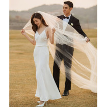Mori suspender light wedding dress French style simple travel photography white slim fishtail super fairy Korean registration small dress summer