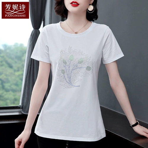 Хлопковая белая летняя длинная футболка для матери, 2021 года, большой размер, средней длины, короткий рукав