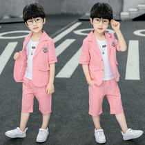 Boys suit suit Three sets of Korean version Summer clothes 2021 Summer Ocean Gas Shuai Summer middle child tide gown Western suit