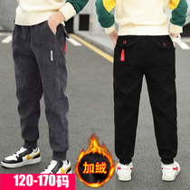 Boy integrated suede pants gush autumn and winter outwear 2022 new children thickened winter dress casual long pants CUHK
