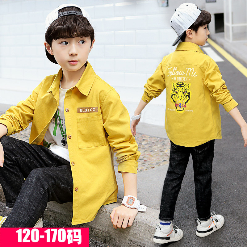 Boys' shirts spring and autumn cotton Korean version 2022 spring and autumn tops children's long-sleeved boys' Western style Korean shirts