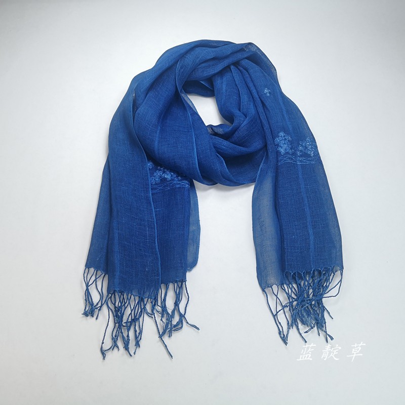 Guizhou batik scarf custom pure color linen new traditional indigo plant dyed grass wood dyeing non-relic technique