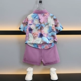 Летняя одежда, рубашка, летний детский комплект, в западном стиле, короткий рукав, детская одежда