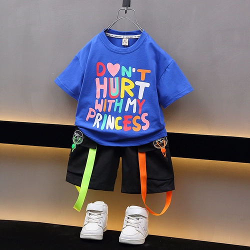 Комплект для мальчиков, детская летняя одежда, летние шорты, короткий рукав, в корейском стиле, в западном стиле