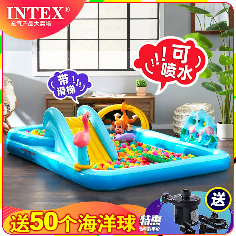 Intex Kidsren's Slide Swimming Pool Outdoor Infant Ball Pool Sand Pool Home Baby Inflatable Water Spray Pool