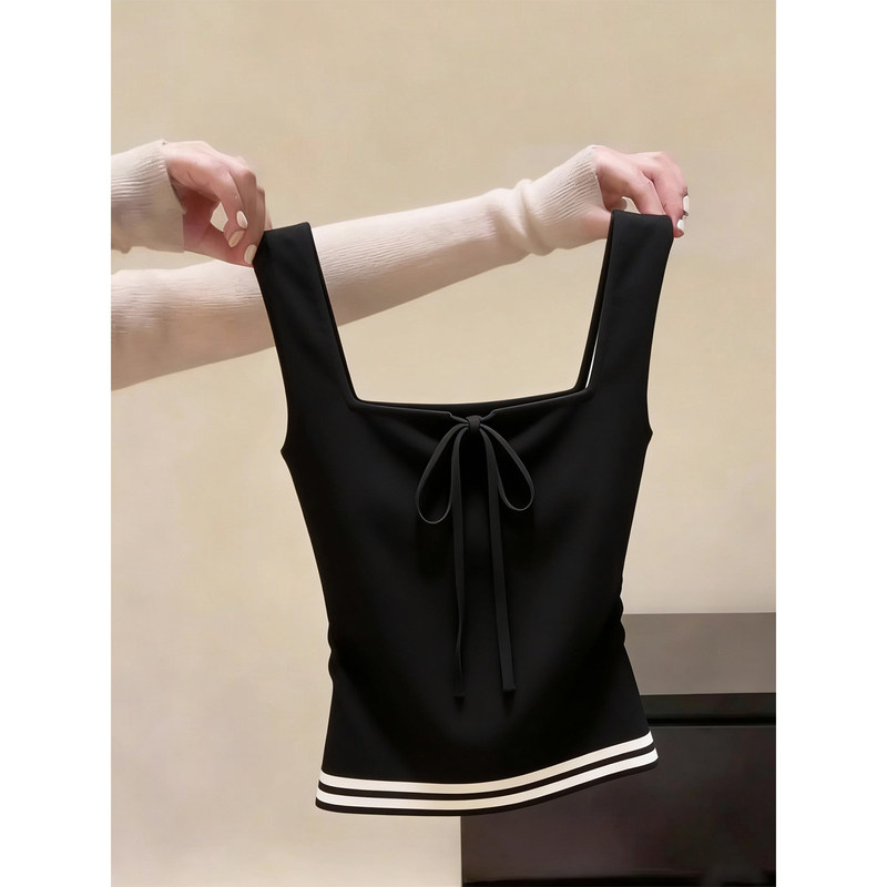 Pure Desire Hot Girl Square Neck Bowknot Camisole Women's 2026 Summer New Versatile Outerwear Slimming and Age-Reducing Top