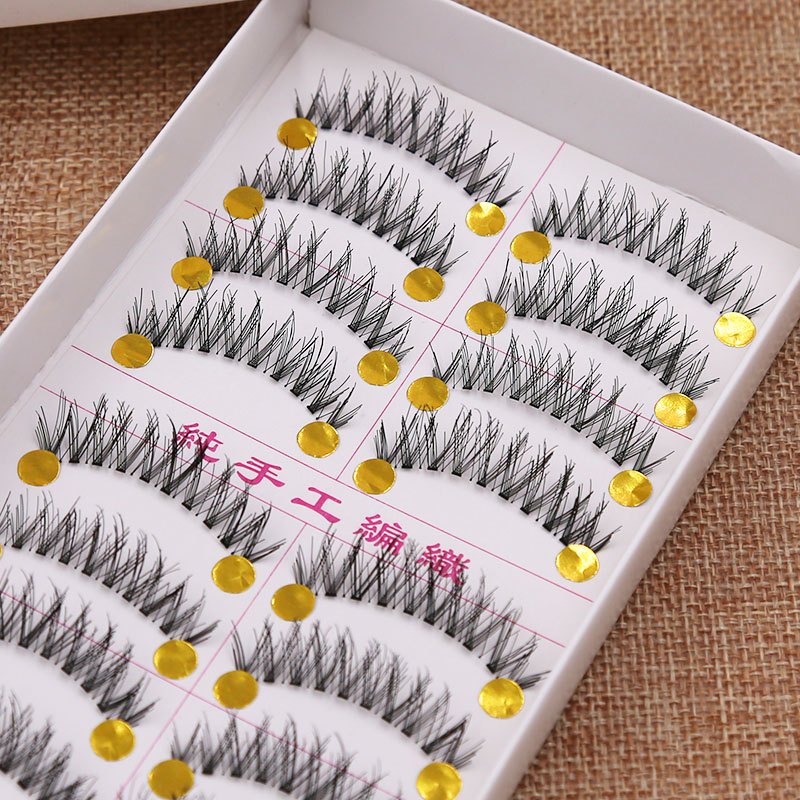 Hand Woven Fake Eyelash Natural Emulation Thick dense fiber long Ling Shaped Cross Section Transparent Stalk False Eyelash 113