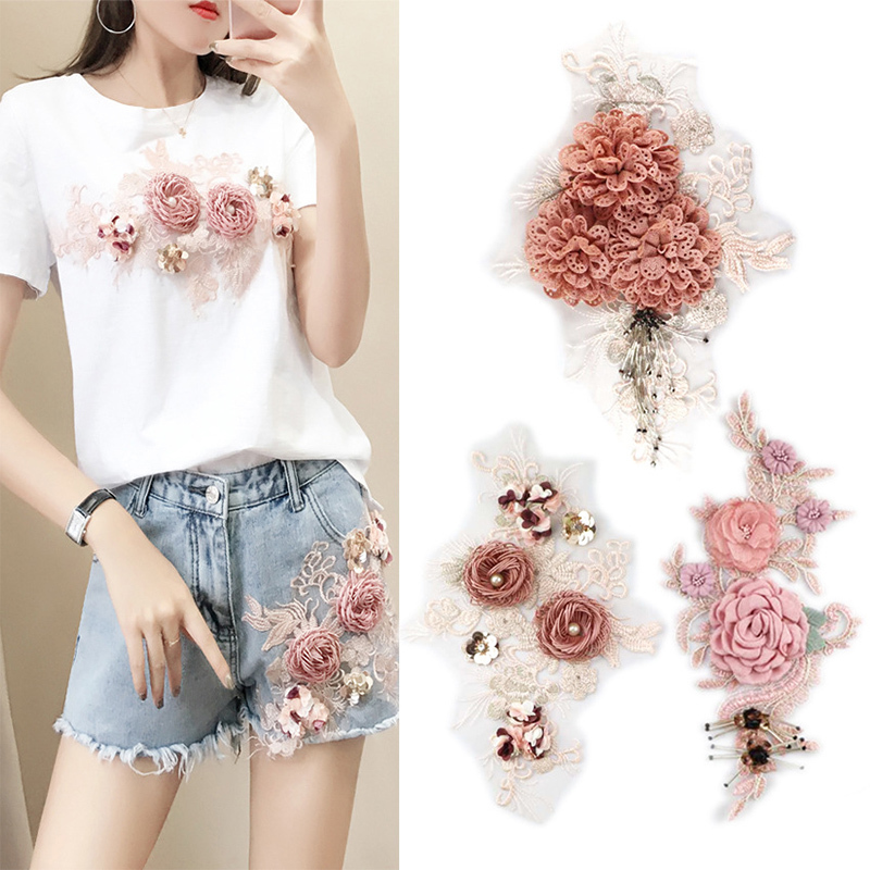 Lace Embroidery Fabric Patch Large Three-Dimensional Wedding Dress Mesh Decoration Embroidery Versatile Organza Skirt Patch Lace Embroidery Fabric Patch Large Three-Dimensional Wedding Dress Mesh Decoration Embroidery Versatile Organza Skirt Patch