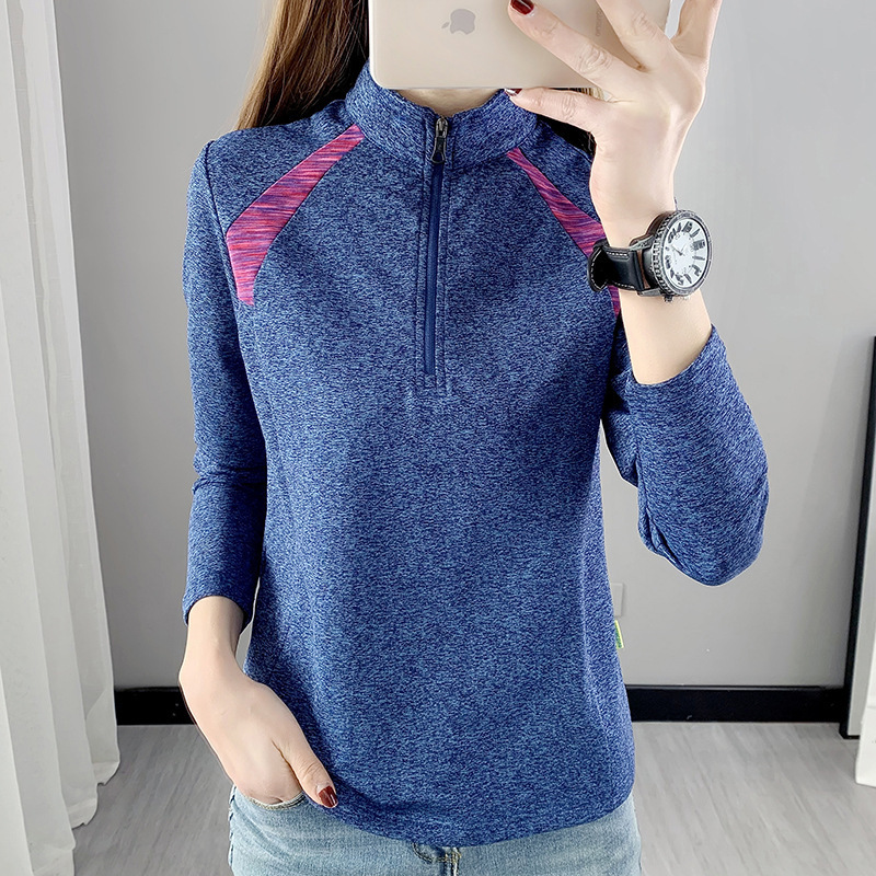 Casual Clothes Woman Long Sleeve T-shirt Upright Collar neckline Hooded Undershirt Outdoor Women's Sport Splicing and Coloured Flannel Clothes