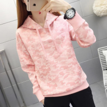 Spring and Autumn Hooded Sweatshirt Womens Stretch Long Sleeve T-Shirt Camouflage Dark Flower Fashion Casual Sportswear Household Jacket