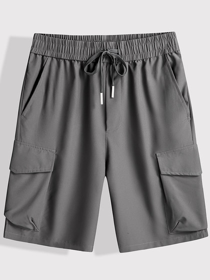 休闲工装短裤男士加大码松紧腰速干五分裤胖子宽松加大号直筒中裤