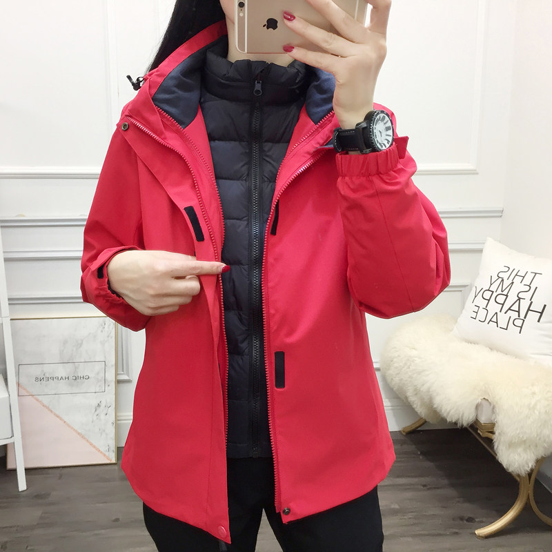 Autumn and winter outdoor men's and women's down jacket stormtrooper three-in-one two-piece waterproof mountaineering suit jacket couple ski suit