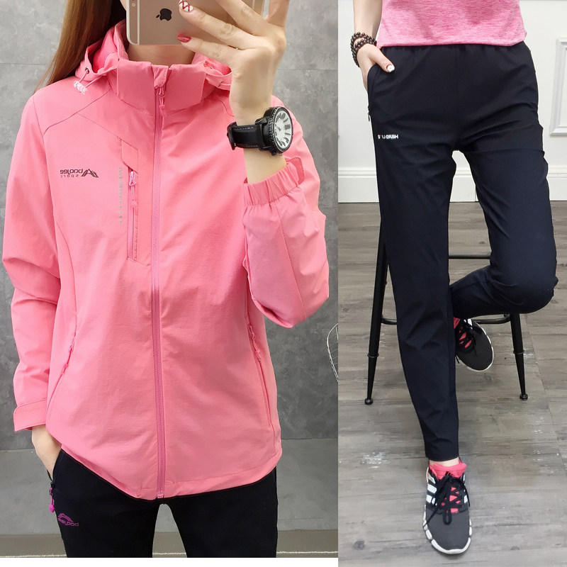 Spring Summer Outdoor Thin sports wind clothes women suit speed dry long pants single layer of submachine clothes large size for sunscreen jacket