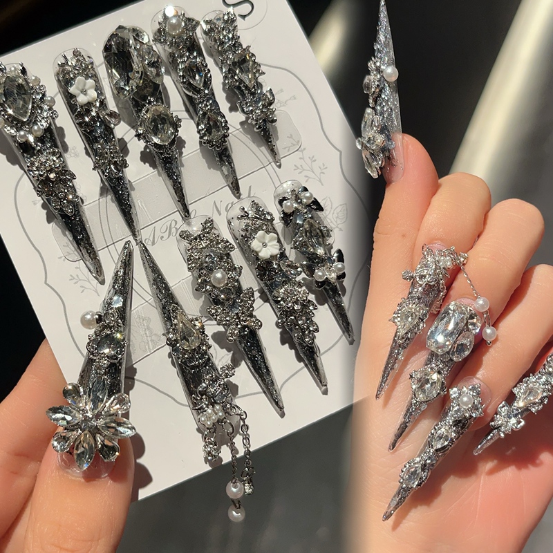 [Extra Long Pointed Series 54mm] Flashy European and American Gothic Queen Handmade Wearable Nails with a High-End Feel and Elegant Patch Design