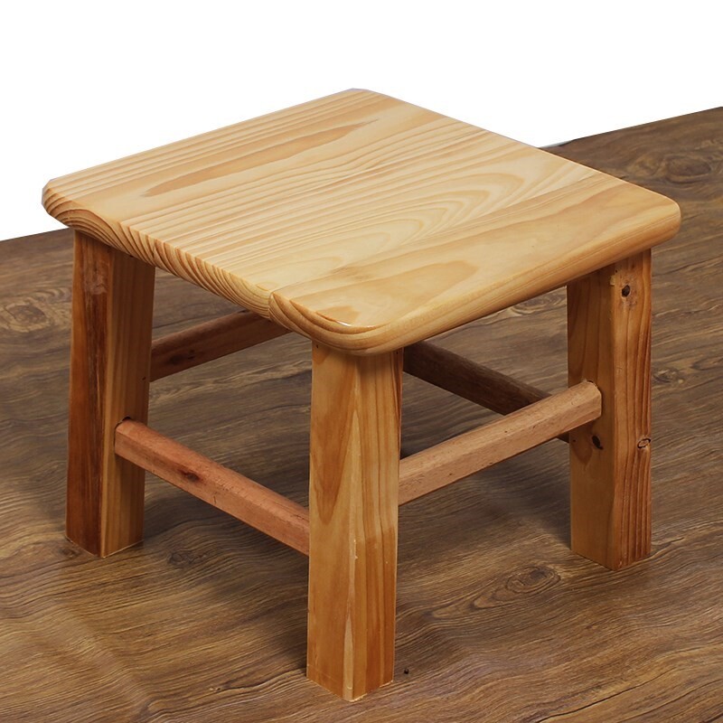 Solid wood four-legged stool anticorrosive wood household adult stool oak square stool board small bench log waterproof stool