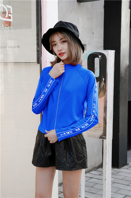 2018 đầu thu mới retro cổng gió thể thao giản dị áo len đen hoang dã ba thanh dây kéo áo ngắn nữ shop đồ nữ