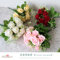 12 heads put bunch of roses imitation rose fake bouquet silk flower art wall decoration flowers living room decoration wedding props