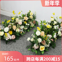 Simulation wedding flower row Forest Flower Art outdoor wedding stage background layout welcome aisle walk decoration row flower