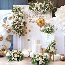 Champagne color wedding welcome set floral wedding road guide ornaments water brand flower scenery window celebration opening flower basket