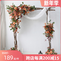 Vintage wedding floral arches hanging flower triangle flower simulation Flower Hotel Welcome Area background stage decoration flower
