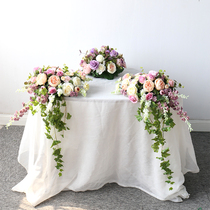 Wedding table flowers Wedding banquet sign-in flower podium flowers flowers hanging table flower table pendulum simulated flower row flower corner flowers