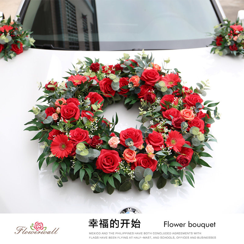 Flower Tanaka wedding car decoration package plus Chinese wedding master headflower creative customization simulation red rose peony