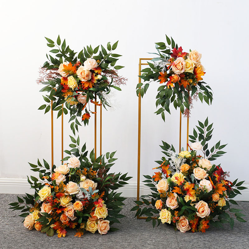 Simulated orange autumn flower row catwalk row flower wedding road flower arrangement arch decoration window flower long strip