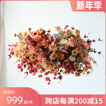 Hanging floral decoration shop window soft ceiling hanging decoration retro red beauty props simulation silk flower customization