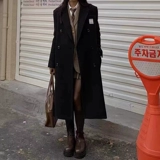 Длинное черное демисезонное шерстяное пальто, куртка, подходит для подростков, изысканный стиль