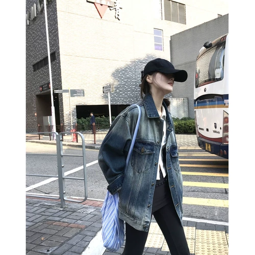 Tide, джинсовая небольшая дизайнерская демисезонная длинная куртка, оверсайз, свободный крой