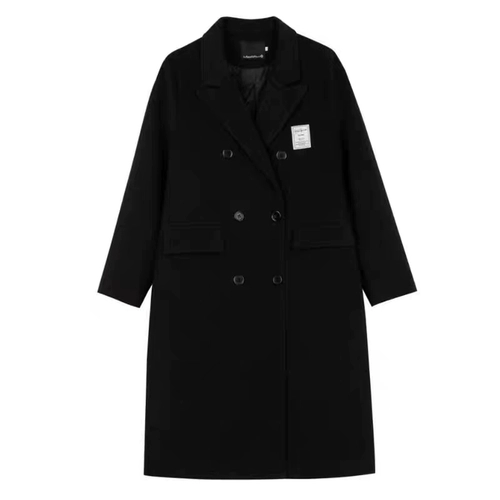 Длинное черное демисезонное шерстяное пальто, куртка, подходит для подростков, изысканный стиль