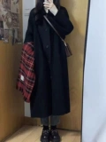 Демисезонное длинное черное шерстяное пальто, в корейском стиле, подходит для подростков, изысканный стиль