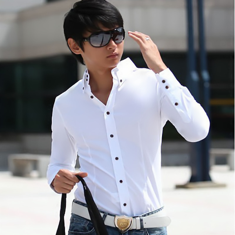 Spring high collar shirt men's sharp collar Long sleeves shirts Fashion casual currents 100 hitch in Korean version Body Buttoned collar blouses