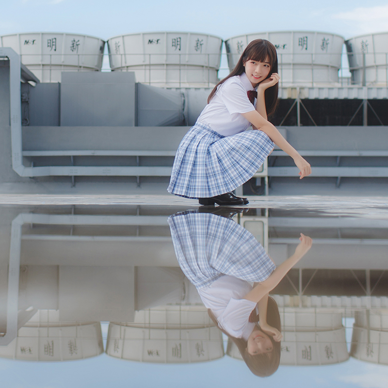 【梗豆物语】JK制服春秋款浅水格百褶裙kyouko正统学生制服格子裙