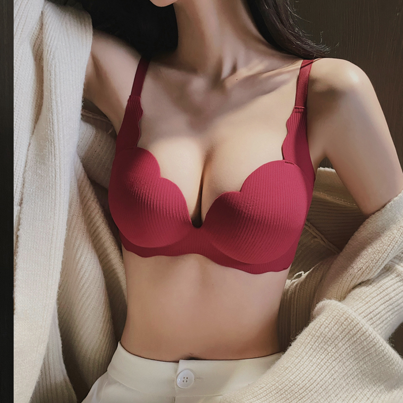 Red Lingerie Set for Women in Their Zodiac Year, Autumn and Winter, Small Bust Push-Up, Seamless Bra and Panties Set for Wedding Bride