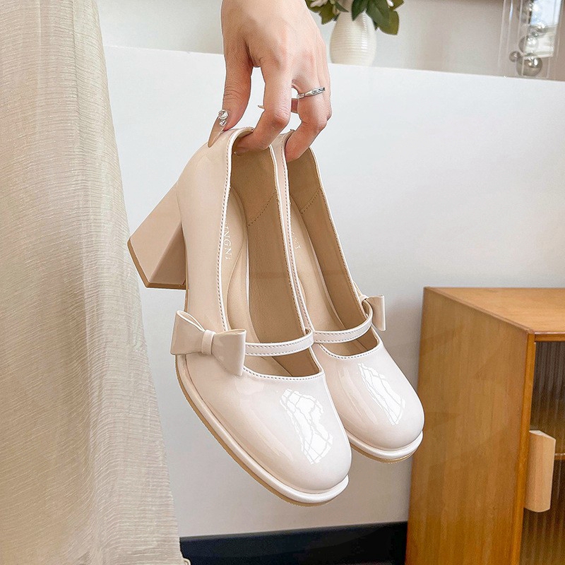 French Mary Jane Shoes, New Small Size Single Shoes, Patent Leather High Heels, Chunky Heels, Wide Feet, Large Size Women's Shoes, Sizes 41 to 43