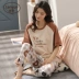 Mùa hè đồ ngủ mỏng nữ cotton tinh khiết dễ thương gió ngọt ngào ngắn tay dịch vụ tại nhà quần cắt có thể mặc bên ngoài bộ đồ cotton - Cặp đôi