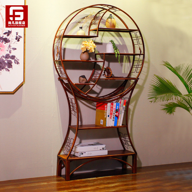 New Chinese style home antique frame decoration Creative large bookshelf Zen decoration Living room floor-to-ceiling shelf decoration