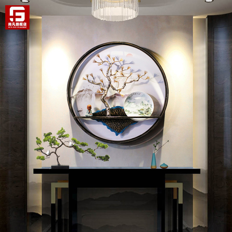 New Chinese Dining Hall Wall Genguan Wall Wall Wall-mounted Living-room Wall Decoration Hanging Accessories Background Wall Zen big pendant