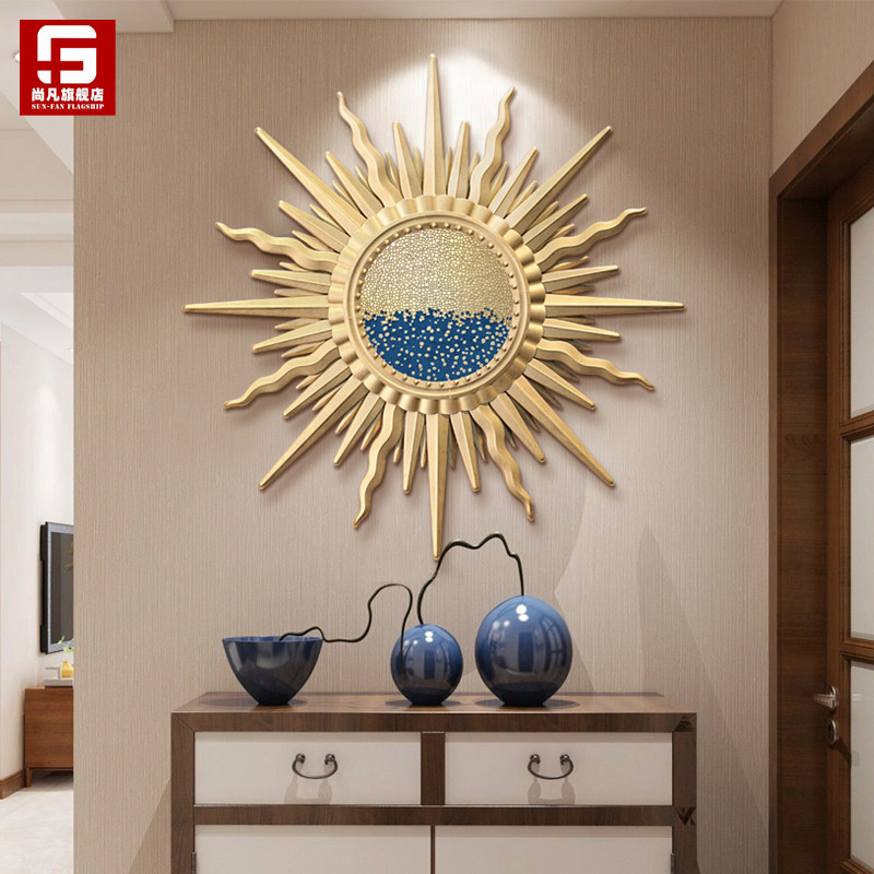 American light luxury style sun mirror wall hanging living room wall Wrought iron decorations Nordic restaurant entrance wall pendant