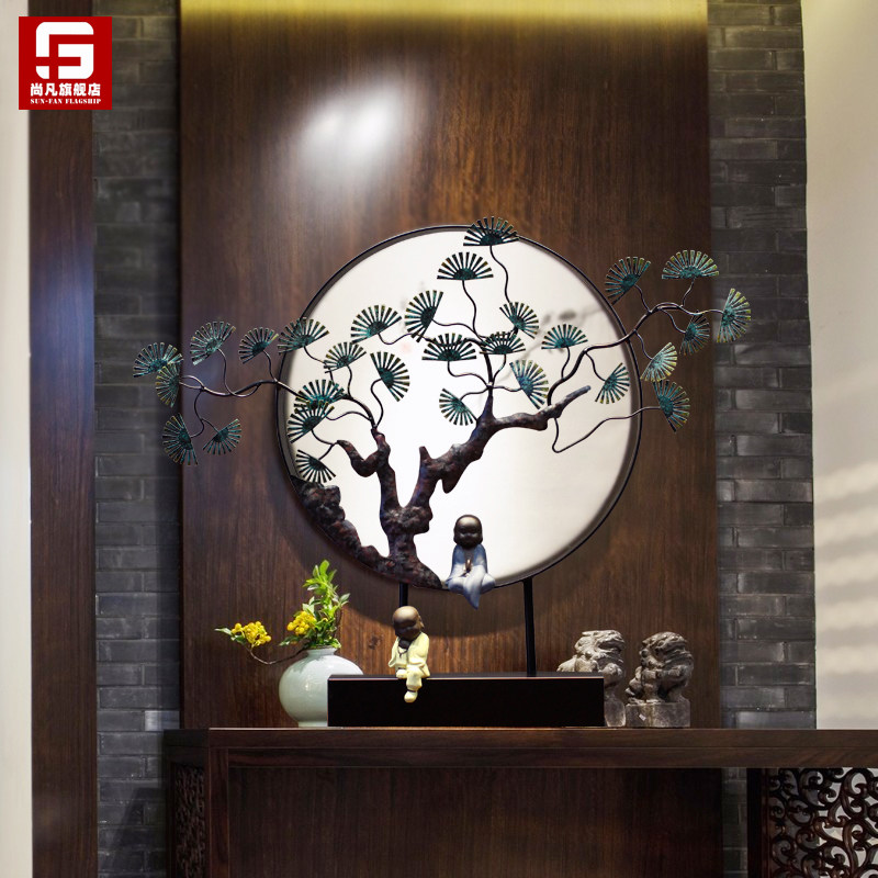 New Chinese iron art welcome pine decoration Living room entrance Zen decoration Creative home wine cabinet Craft gift decoration