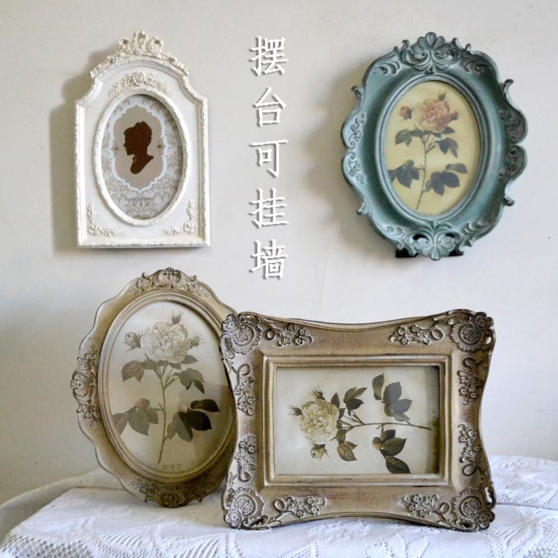 Wooden Vintage Photo Frame European American Style Nordic Country Resin Photo Frame Classical Distressed 6inch Oval Wall-Mounted Picture Frame