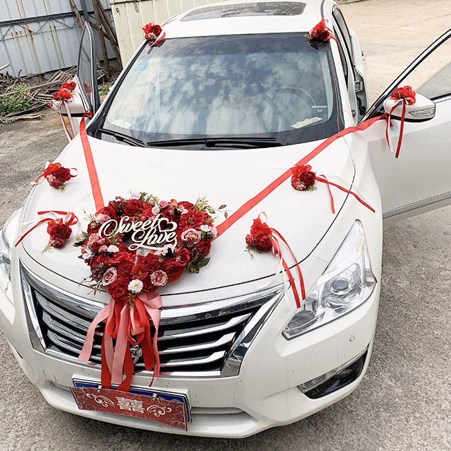 Happy Square Heart Type Package Wedding Car Decoration Arrangement Supplies Flower Fleet Suction Cups Rawnet Red Emulation Red Rose-Taobao