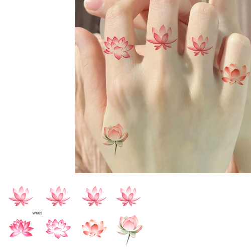 Ancient Style Lotus Lotus Finger Colorful Tattoo Stickers Chinese Style High-End Fresh Girl Waterproof Long-Lasting Student Trend