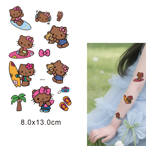 Kt Cat Childlike Cute Kitty Kids Black Leather Kitty Vacation Summer Girl Tattoo Sticker Cartoon Girly Heart