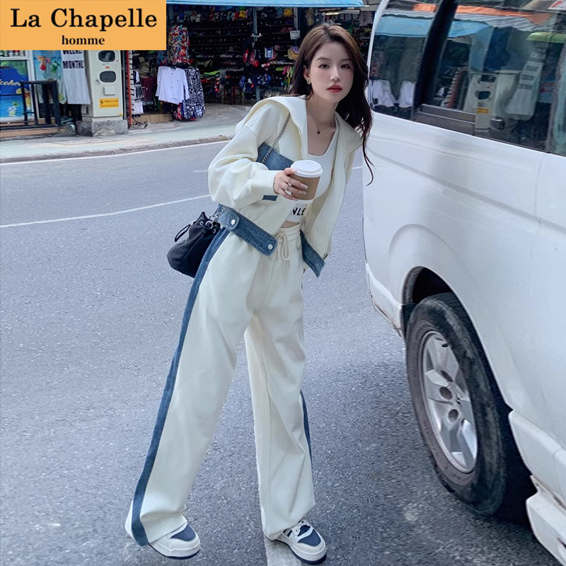 La Chapelle's New Autumn Fashion Casual Suit for Women, Sailor Collar Sweatshirt and Sweatpants, Tweed Style Two-Piece Set