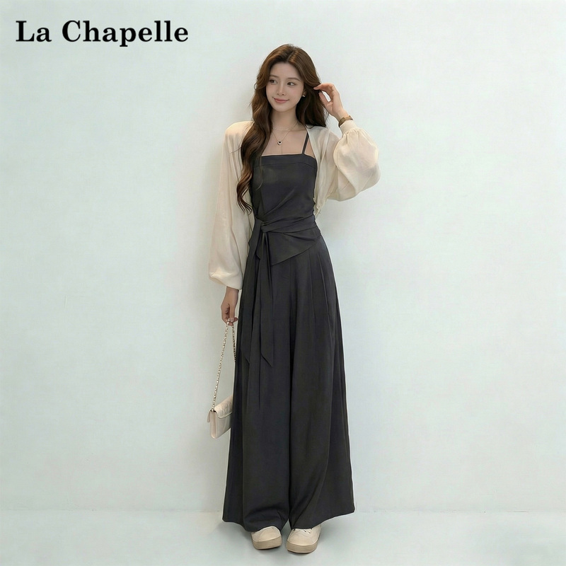 La Chapelle Lazy Style Cardigan Vest Wide-Leg Pants Korean Style Spring and Autumn Outfit High-End Fashion Three-Piece Set