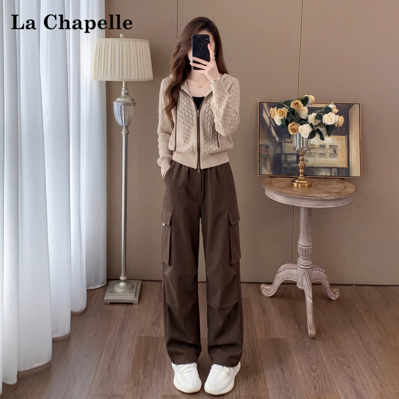 La Chapelle High-End Casual Suit for Women 2026 Autumn Slimming Knit Top Cargo Pants Sports Two-Piece Set La Chapelle High-End Casual Suit for Women 2026 Autumn Slimming Knit Top Cargo Pants Sports Two-Piece Set